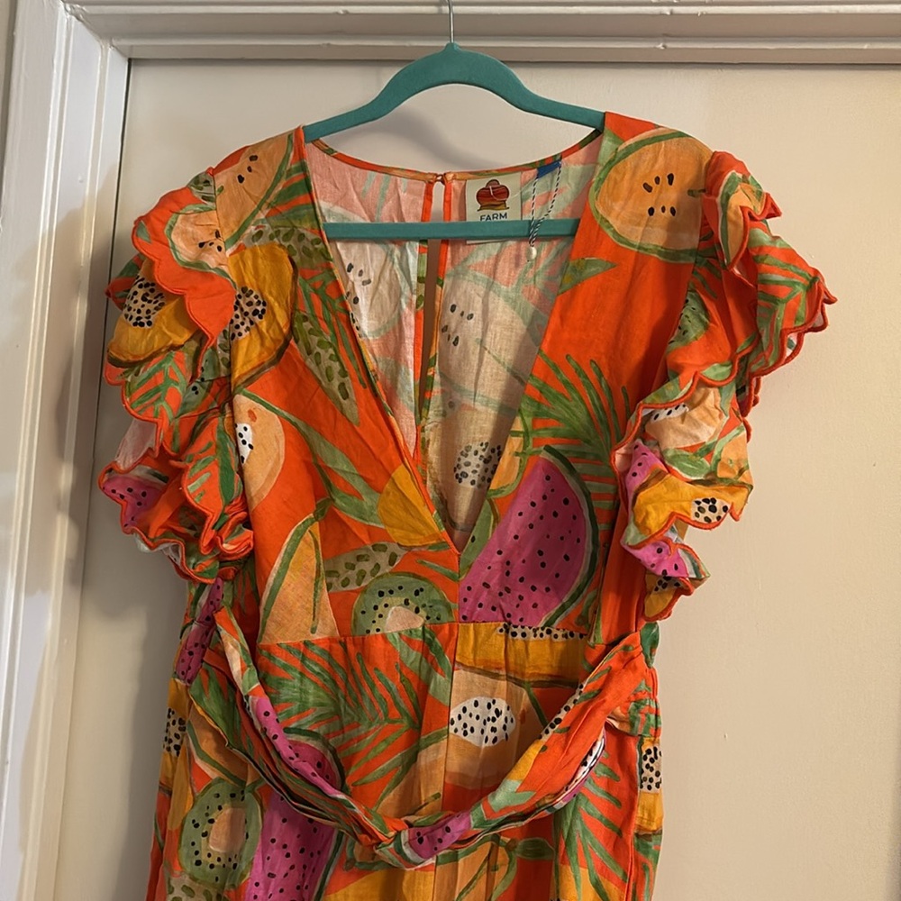 Farm Rio x Anthropologie Ruffle-Sleeve Deep-V Jumpsuit - Picture 6 of 8